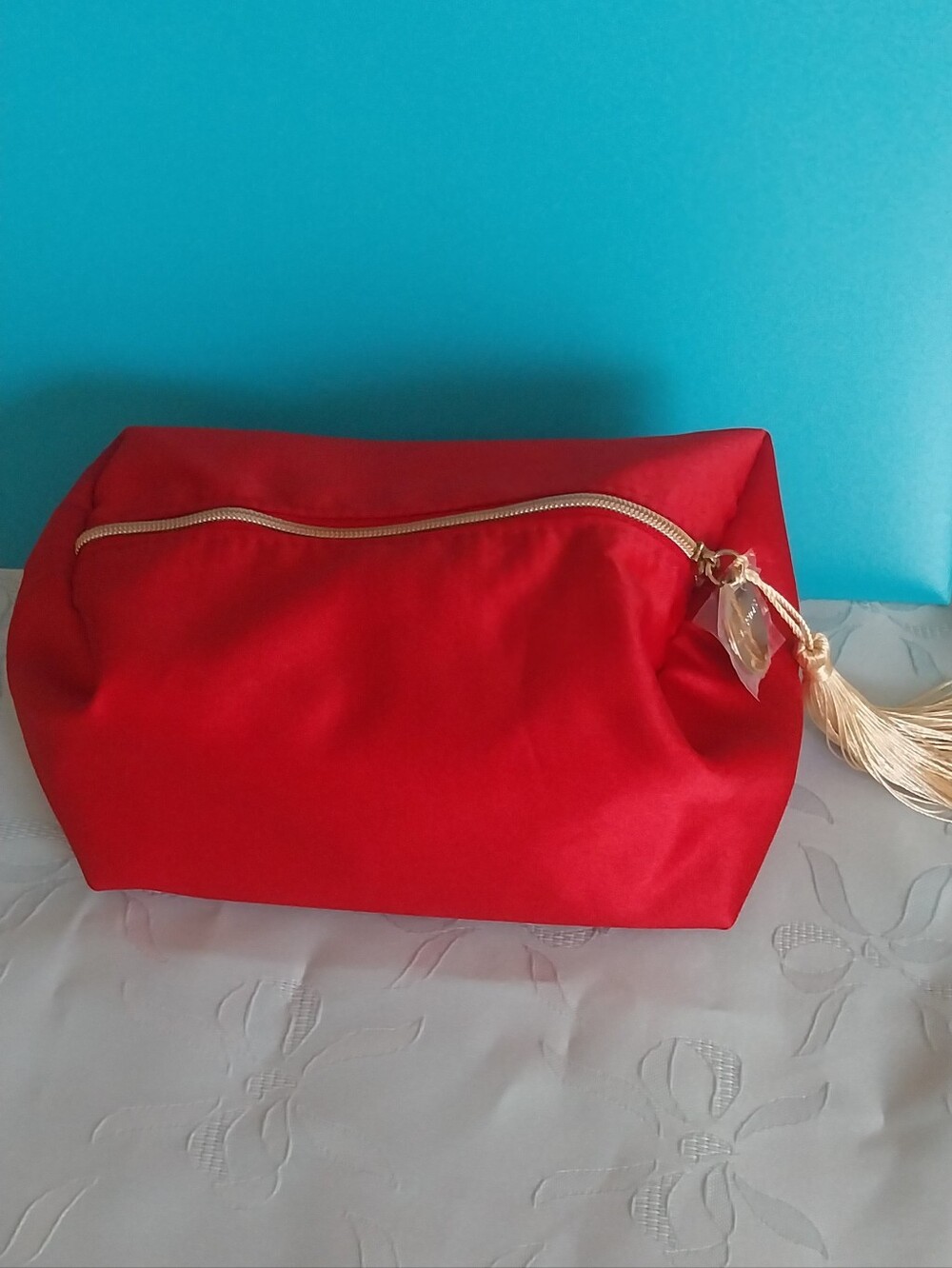 Red Satin Cosmetic Pouch with Gold Tassel